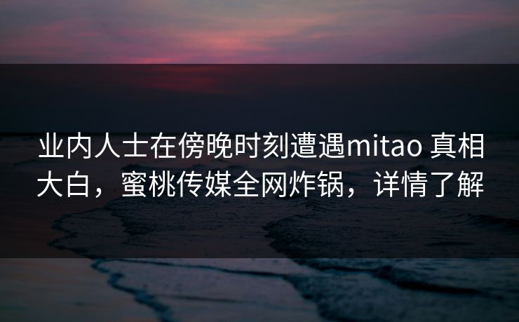 业内人士在傍晚时刻遭遇mitao 真相大白，蜜桃传媒全网炸锅，详情了解